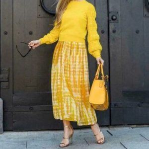 NWT Who What Wear Yellow Pleated Long Skirt Size 8